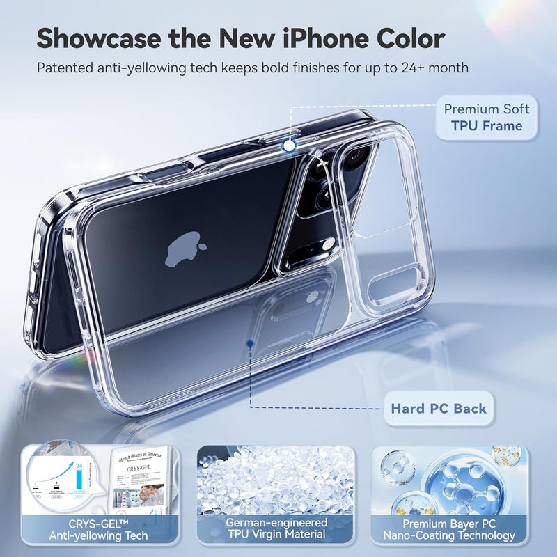 CASEKOO for iPhone 17 Pro Max Case Smooth Crystal Clear, Patented Anti-Yellow & Virgin TPU, 15FT Military-Grade Protection, Slim Transparent Women Men Funda para for iPhone 17 Pro Max Case 6.9", Clear - Image 2